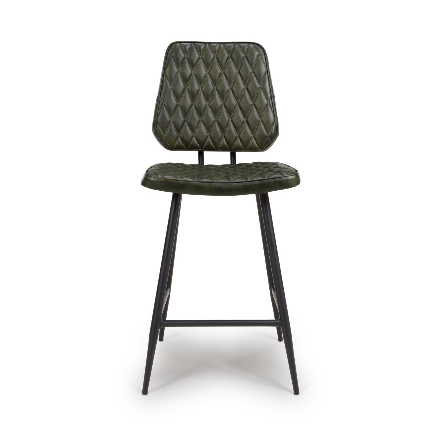 Read more about Set of 2 real leather green kitchen stools with quilted back aiden
